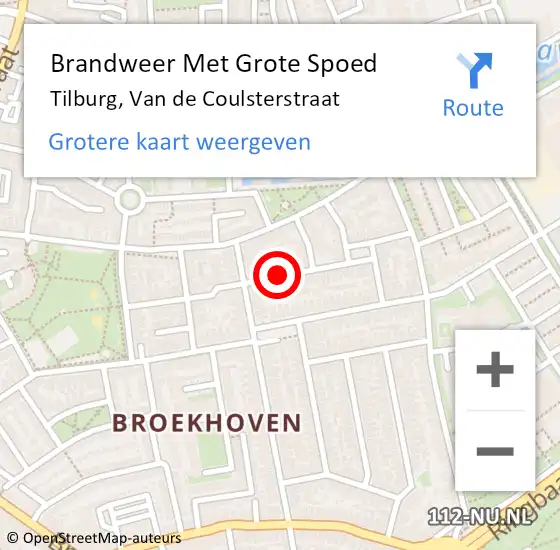Locatie op kaart van de 112 melding: Brandweer Met Grote Spoed Naar Tilburg, Van de Coulsterstraat op 14 mei 2022 13:30