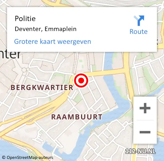 Locatie op kaart van de 112 melding: Politie Deventer, Emmaplein op 14 mei 2022 13:41