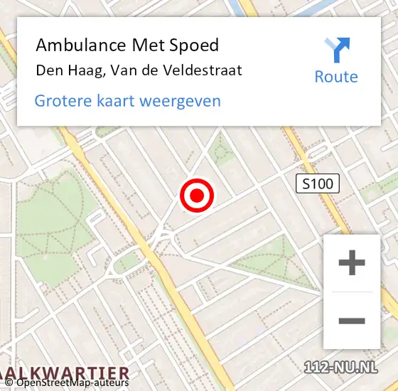 Locatie op kaart van de 112 melding: Ambulance Met Spoed Naar Den Haag, Van de Veldestraat op 14 mei 2022 14:37