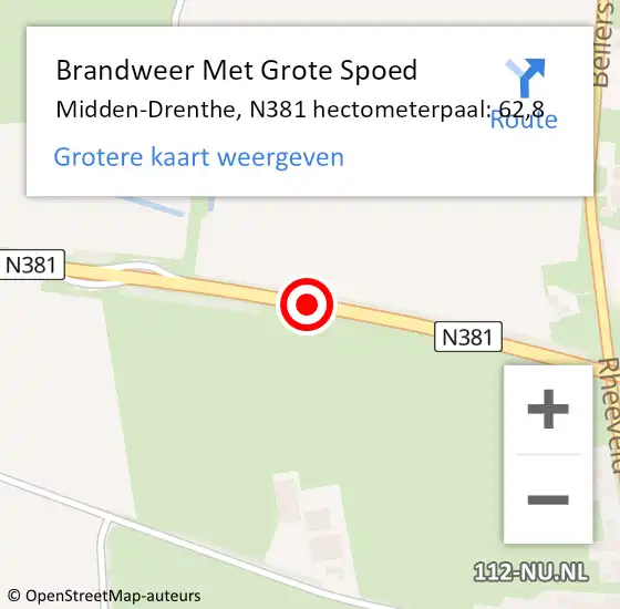 Locatie op kaart van de 112 melding: Brandweer Met Grote Spoed Naar Midden-Drenthe, N381 hectometerpaal: 62,8 op 14 mei 2022 17:00