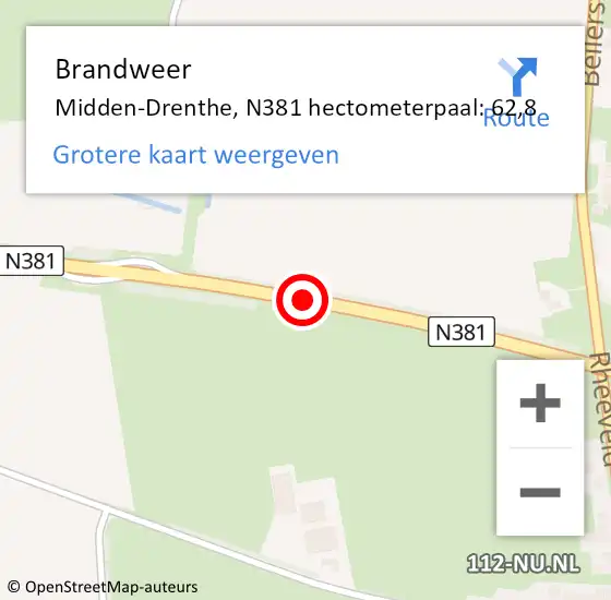 Locatie op kaart van de 112 melding: Brandweer Midden-Drenthe, N381 hectometerpaal: 62,8 op 14 mei 2022 17:04