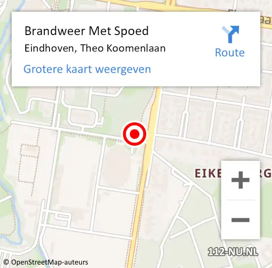 Locatie op kaart van de 112 melding: Brandweer Met Spoed Naar Eindhoven, Theo Koomenlaan op 14 mei 2022 17:12