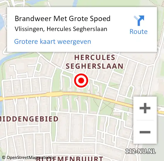 Locatie op kaart van de 112 melding: Brandweer Met Grote Spoed Naar Vlissingen, Hercules Segherslaan op 14 mei 2022 19:58