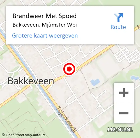 Locatie op kaart van de 112 melding: Brandweer Met Spoed Naar Bakkeveen, Mjûmster Wei op 14 mei 2022 21:11