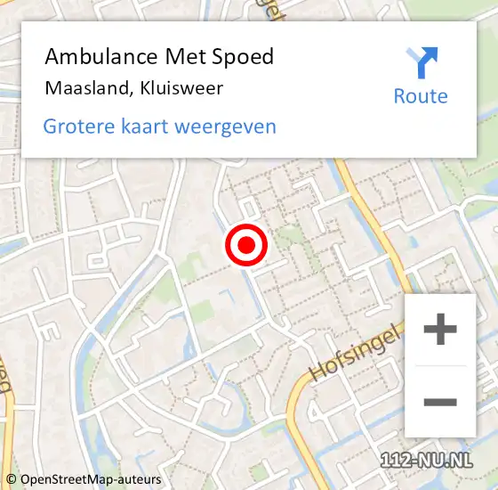 Locatie op kaart van de 112 melding: Ambulance Met Spoed Naar Maasland, Kluisweer op 14 mei 2022 22:21