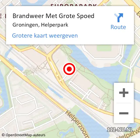 Locatie op kaart van de 112 melding: Brandweer Met Grote Spoed Naar Groningen, Helperpark op 14 mei 2022 22:23