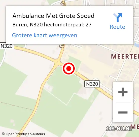 Locatie op kaart van de 112 melding: Ambulance Met Grote Spoed Naar Buren, N320 hectometerpaal: 27 op 14 mei 2022 22:41