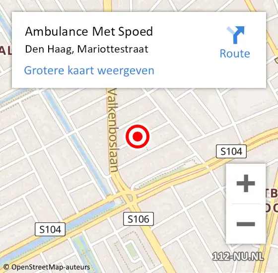 Locatie op kaart van de 112 melding: Ambulance Met Spoed Naar Den Haag, Mariottestraat op 14 mei 2022 23:51