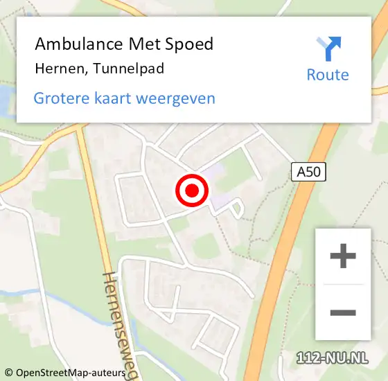 Locatie op kaart van de 112 melding: Ambulance Met Spoed Naar Hernen, Tunnelpad op 15 mei 2022 00:22