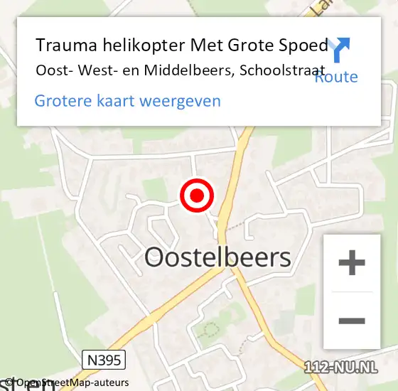 Locatie op kaart van de 112 melding: Trauma helikopter Met Grote Spoed Naar Oost- West- en Middelbeers, Schoolstraat op 15 mei 2022 00:49
