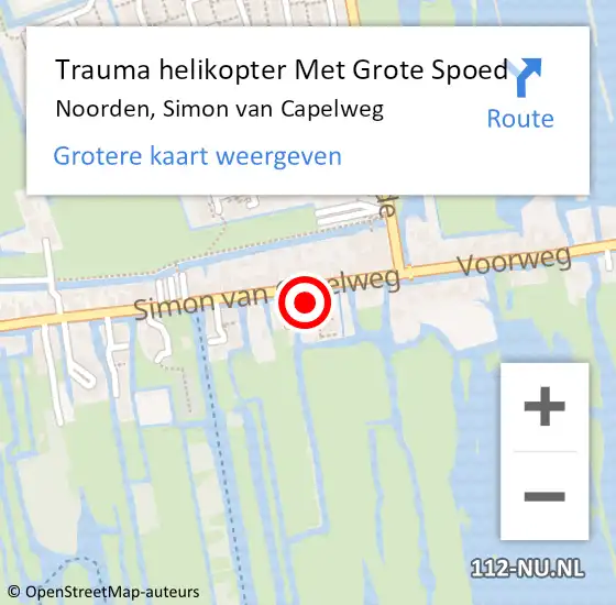 Locatie op kaart van de 112 melding: Trauma helikopter Met Grote Spoed Naar Noorden, Simon van Capelweg op 15 mei 2022 01:21