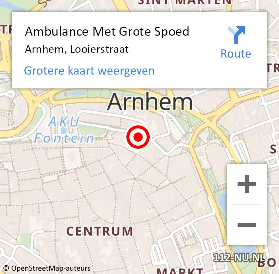 Locatie op kaart van de 112 melding: Ambulance Met Grote Spoed Naar Arnhem, Looierstraat op 15 mei 2022 01:42