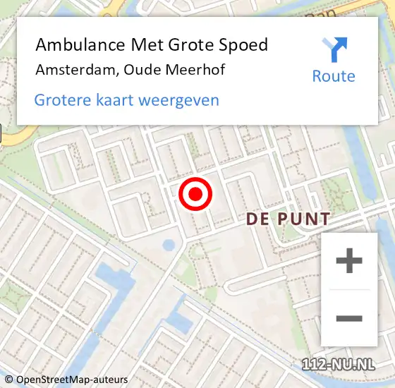 Locatie op kaart van de 112 melding: Ambulance Met Grote Spoed Naar Amsterdam, Oude Meerhof op 15 mei 2022 03:40