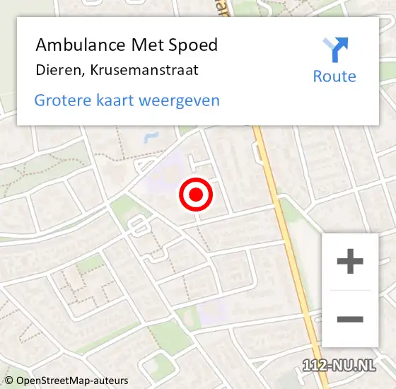 Locatie op kaart van de 112 melding: Ambulance Met Spoed Naar Dieren, Krusemanstraat op 15 mei 2022 09:34