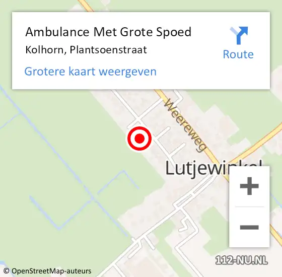 Locatie op kaart van de 112 melding: Ambulance Met Grote Spoed Naar Kolhorn, Plantsoenstraat op 15 mei 2022 10:36
