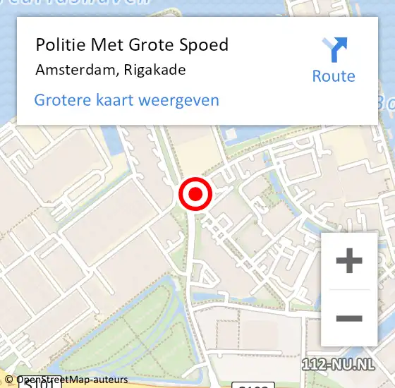 Locatie op kaart van de 112 melding: Politie Met Grote Spoed Naar Amsterdam, Rigakade op 15 mei 2022 12:18