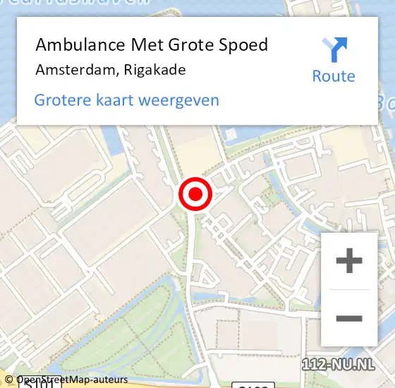 Locatie op kaart van de 112 melding: Ambulance Met Grote Spoed Naar Amsterdam, Rigakade op 15 mei 2022 12:19