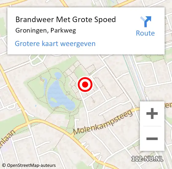 Locatie op kaart van de 112 melding: Brandweer Met Grote Spoed Naar Groningen, Parkweg op 15 mei 2022 14:47