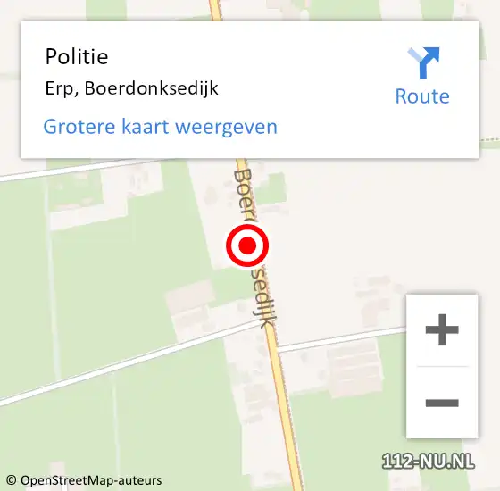 Locatie op kaart van de 112 melding: Politie Erp, Boerdonksedijk op 15 mei 2022 16:22