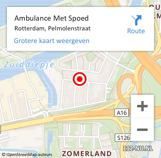 Locatie op kaart van de 112 melding: Ambulance Met Spoed Naar Rotterdam, Pelmolenstraat op 15 mei 2022 17:29