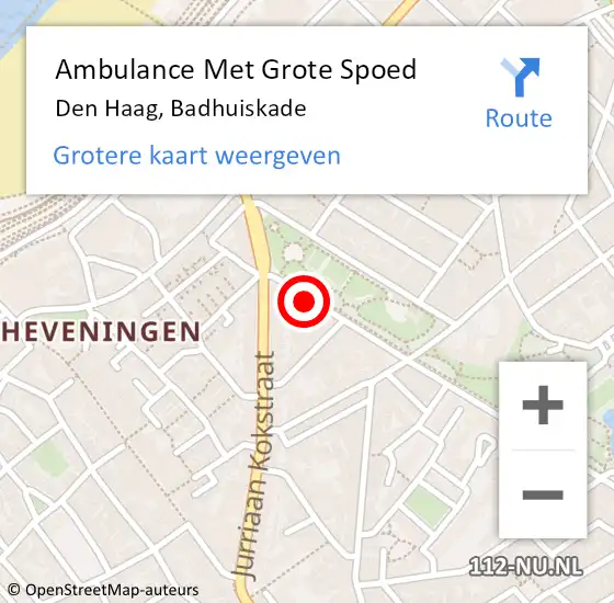 Locatie op kaart van de 112 melding: Ambulance Met Grote Spoed Naar Den Haag, Badhuiskade op 15 mei 2022 20:00
