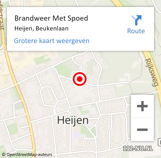 Locatie op kaart van de 112 melding: Brandweer Met Spoed Naar Heijen, Beukenlaan op 15 mei 2022 20:01