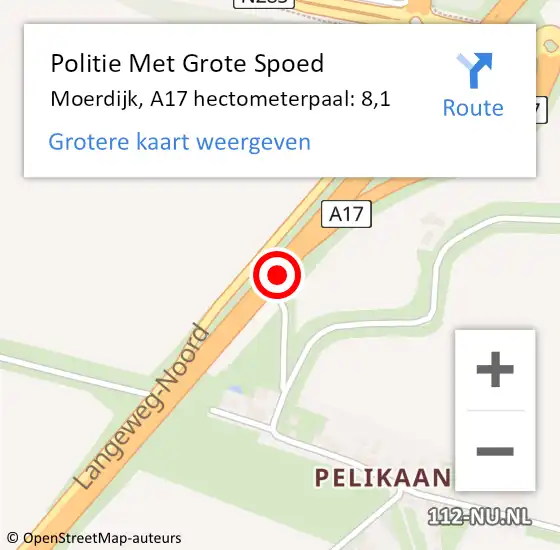 Locatie op kaart van de 112 melding: Politie Met Grote Spoed Naar Moerdijk, A17 hectometerpaal: 8,1 op 15 mei 2022 23:39
