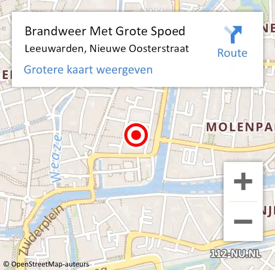 Locatie op kaart van de 112 melding: Brandweer Met Grote Spoed Naar Leeuwarden, Nieuwe Oosterstraat op 17 juli 2014 13:14