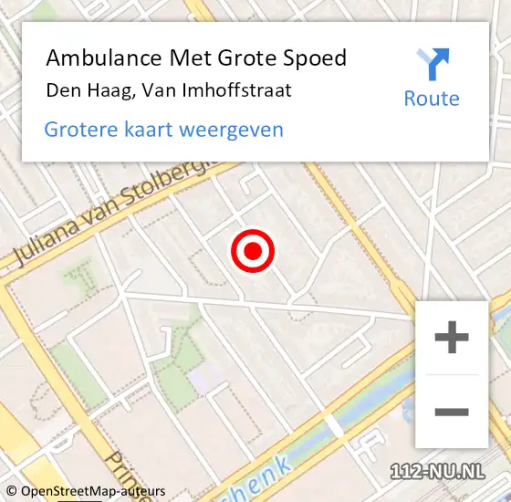 Locatie op kaart van de 112 melding: Ambulance Met Grote Spoed Naar Den Haag, Van Imhoffstraat op 16 mei 2022 03:03