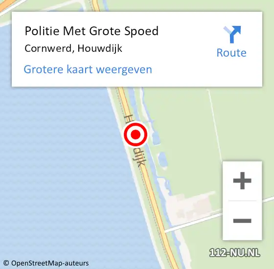 Locatie op kaart van de 112 melding: Politie Met Grote Spoed Naar Cornwerd, Houwdijk op 16 mei 2022 07:03