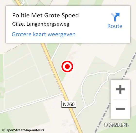 Locatie op kaart van de 112 melding: Politie Met Grote Spoed Naar Gilze, Langenbergseweg op 16 mei 2022 08:36