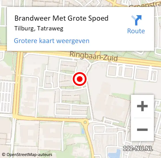 Locatie op kaart van de 112 melding: Brandweer Met Grote Spoed Naar Tilburg, Tatraweg op 16 mei 2022 10:18