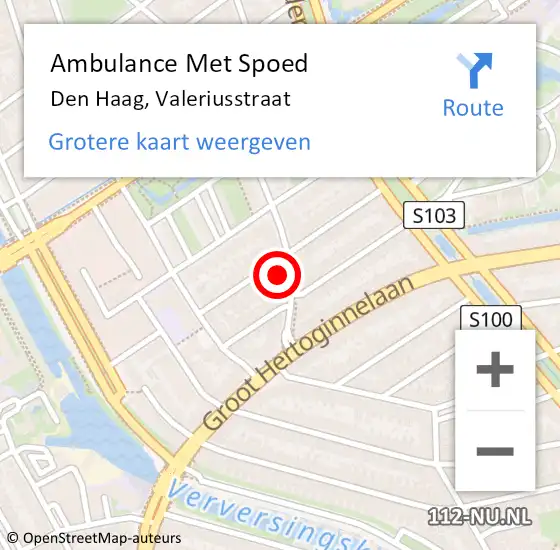 Locatie op kaart van de 112 melding: Ambulance Met Spoed Naar Den Haag, Valeriusstraat op 16 mei 2022 11:33