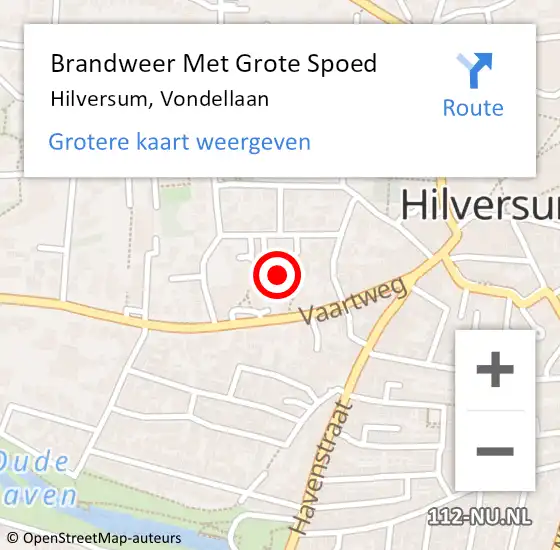 Locatie op kaart van de 112 melding: Brandweer Met Grote Spoed Naar Hilversum, Vondellaan op 16 mei 2022 11:42