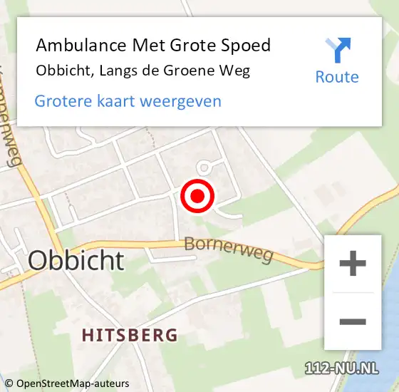 Locatie op kaart van de 112 melding: Ambulance Met Grote Spoed Naar Obbicht, Langs de Groene Weg op 16 mei 2022 12:01
