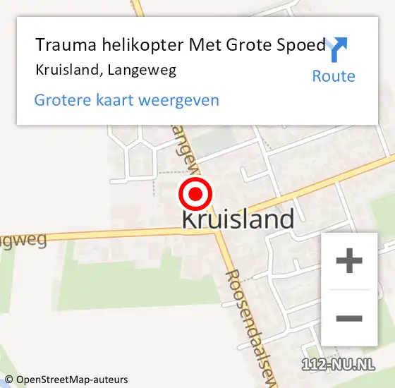 Locatie op kaart van de 112 melding: Trauma helikopter Met Grote Spoed Naar Kruisland, Langeweg op 16 mei 2022 14:30