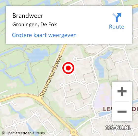 Locatie op kaart van de 112 melding: Brandweer Groningen, De Fok op 16 mei 2022 14:55