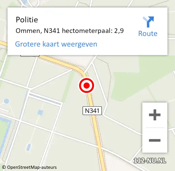 Locatie op kaart van de 112 melding: Politie Ommen, N341 hectometerpaal: 2,9 op 16 mei 2022 19:03