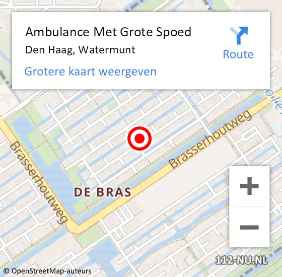 Locatie op kaart van de 112 melding: Ambulance Met Grote Spoed Naar Den Haag, Watermunt op 16 mei 2022 19:21