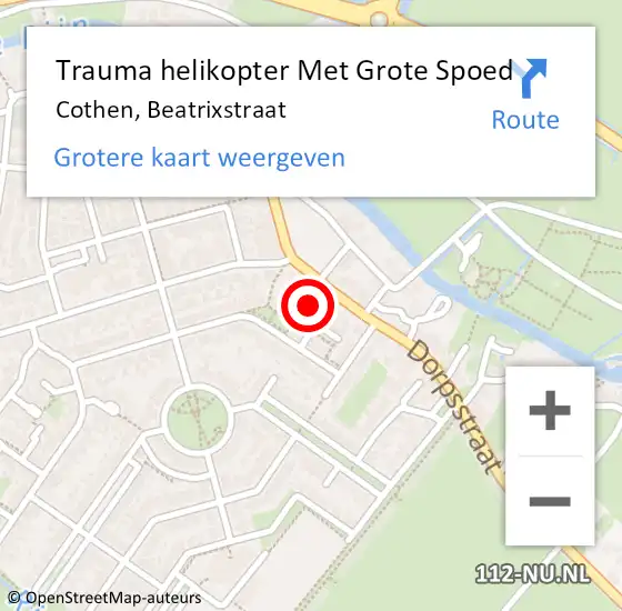 Locatie op kaart van de 112 melding: Trauma helikopter Met Grote Spoed Naar Cothen, Beatrixstraat op 16 mei 2022 19:56