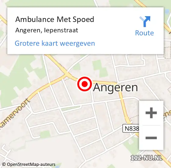Locatie op kaart van de 112 melding: Ambulance Met Spoed Naar Angeren, Iepenstraat op 16 mei 2022 20:45