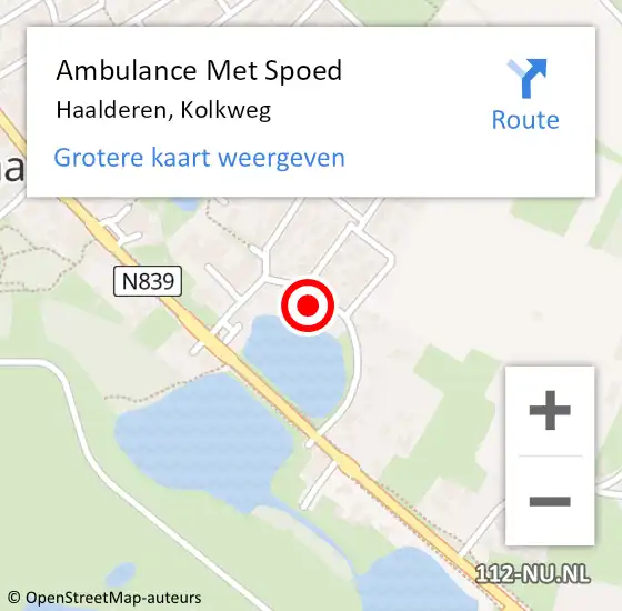 Locatie op kaart van de 112 melding: Ambulance Met Spoed Naar Haalderen, Kolkweg op 17 mei 2022 11:17