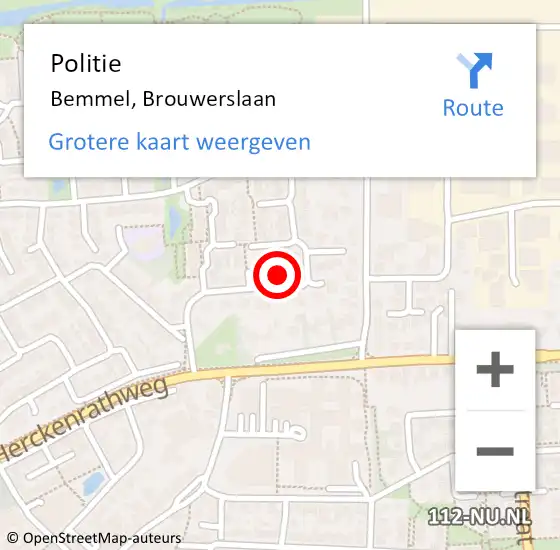 Locatie op kaart van de 112 melding: Politie Bemmel, Brouwerslaan op 17 mei 2022 11:56