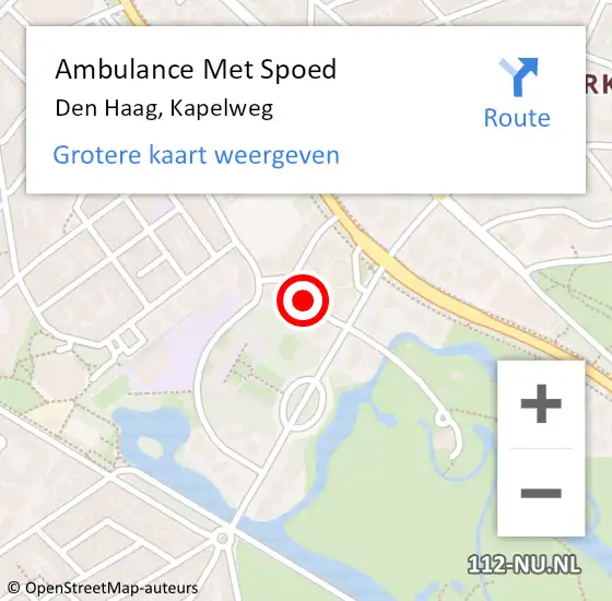 Locatie op kaart van de 112 melding: Ambulance Met Spoed Naar Den Haag, Kapelweg op 17 mei 2022 12:47
