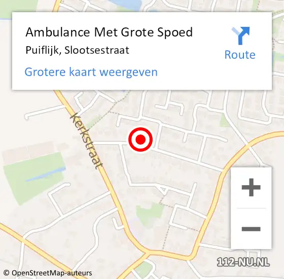 Locatie op kaart van de 112 melding: Ambulance Met Grote Spoed Naar Puiflijk, Slootsestraat op 17 mei 2022 13:21