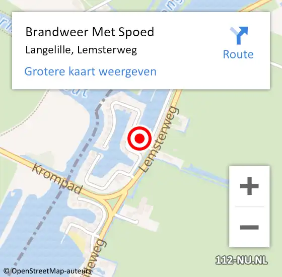 Locatie op kaart van de 112 melding: Brandweer Met Spoed Naar Langelille, Lemsterweg op 17 mei 2022 14:33