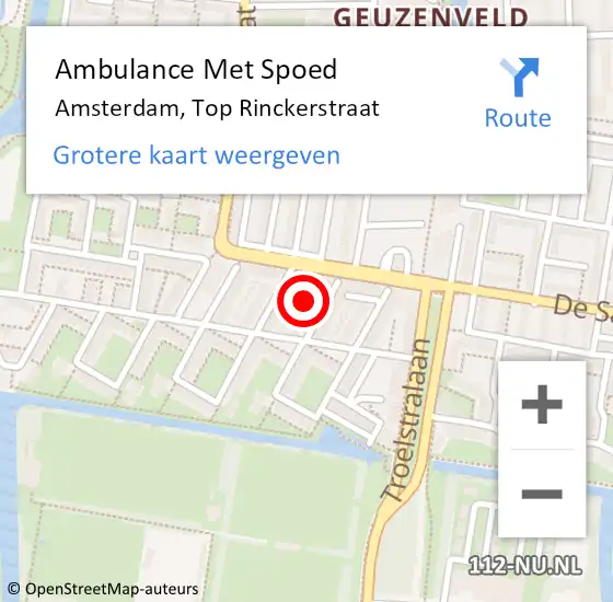 Locatie op kaart van de 112 melding: Ambulance Met Spoed Naar Amsterdam, Top Rinckerstraat op 17 mei 2022 16:08