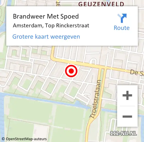 Locatie op kaart van de 112 melding: Brandweer Met Spoed Naar Amsterdam, Top Rinckerstraat op 17 mei 2022 16:22