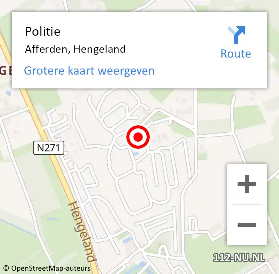 Locatie op kaart van de 112 melding: Politie Afferden, Hengeland op 17 mei 2022 18:01