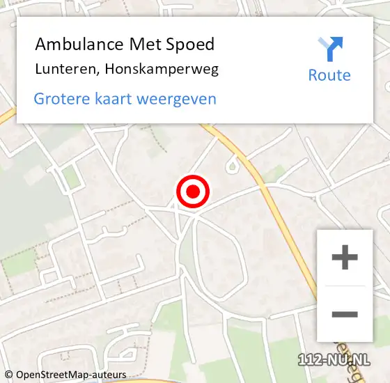 Locatie op kaart van de 112 melding: Ambulance Met Spoed Naar Lunteren, Honskamperweg op 17 mei 2022 18:37